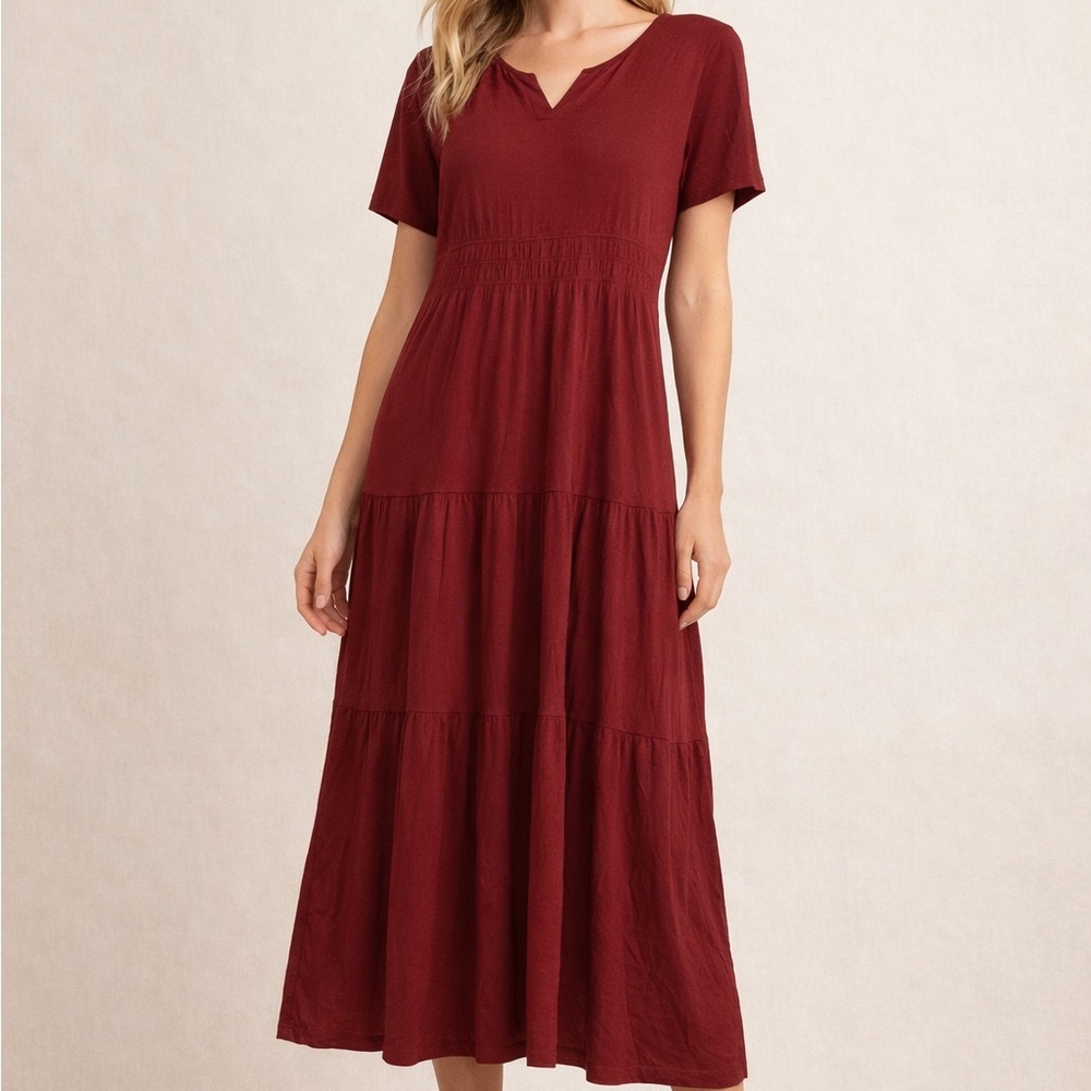 Elegant Serra Burgundy Midi Dress